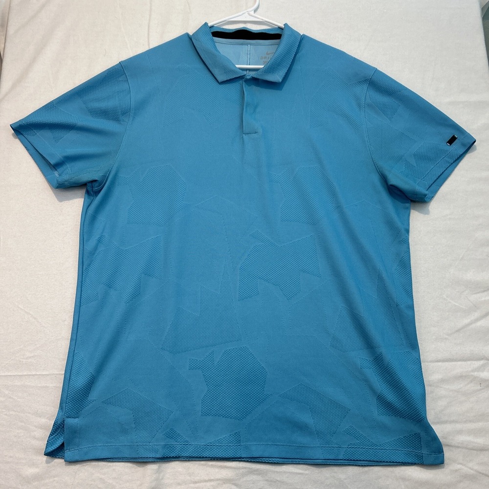 Nike Tiger Woods Mens Camo Dri Fit Golf Polo Teal Blue Snaps Jacquard XL CT3801